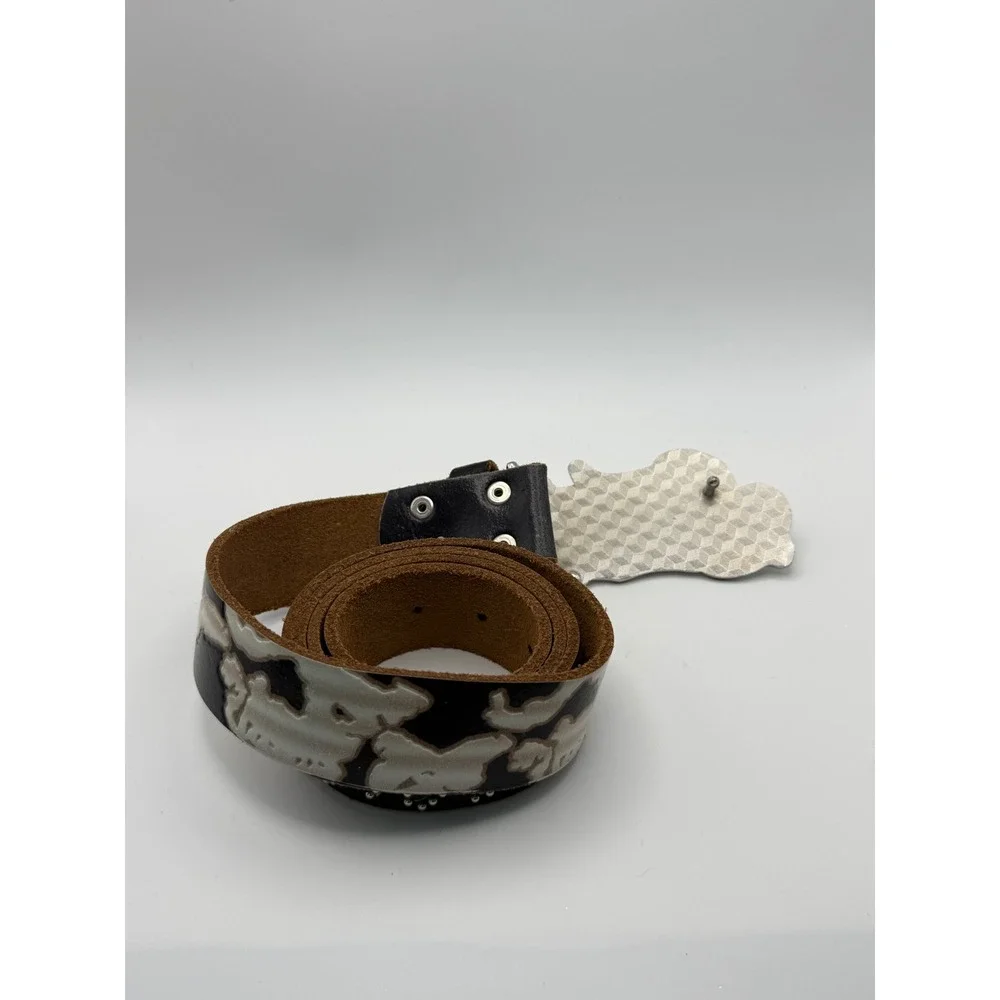 Smet Christian Audigier Leather Belt Skull Crossbones Studded Silver Buckle L